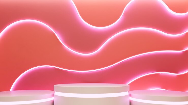 Escena mínima con forma geométrica rosada en el fondo del podio Escena de colores rosados pastel en 3D de moda