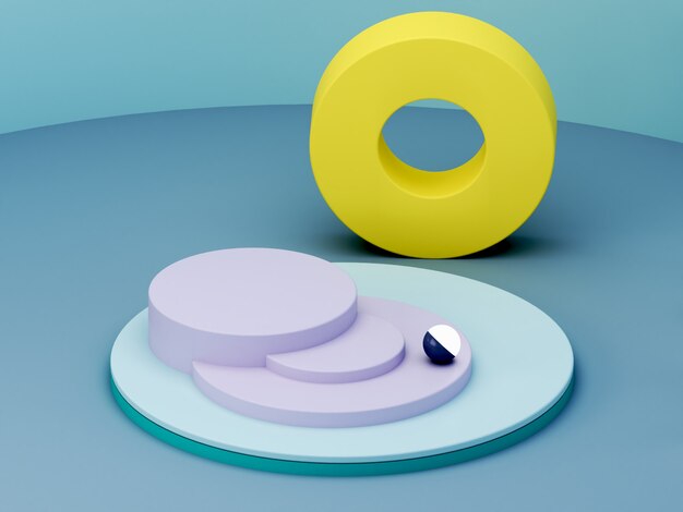 Escena mínima con podio y fondo abstracto. Formas geométricas. Escena de colores pastel. Mínima representación 3d. Escena con formas geométricas y textura de fondo para productos cosméticos. Render 3d