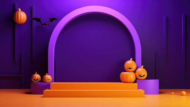 Escena mínima del podio de Halloween en 3D Fondo extraño para la exhibición de productos