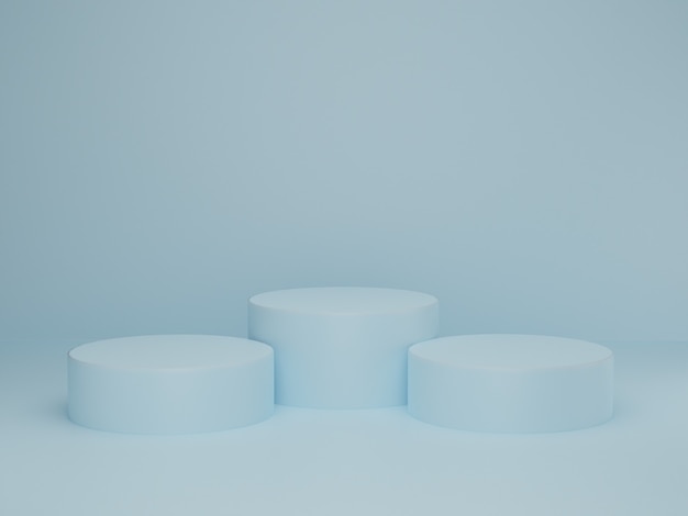 Escena mínima con podio sobre fondo azul pastel. Forma geometrica. Escena abstracta con formas geométricas. Representación 3D.