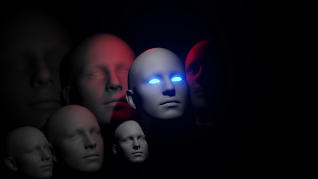 Escena mínima de representación 3D de escultura de cabeza humana