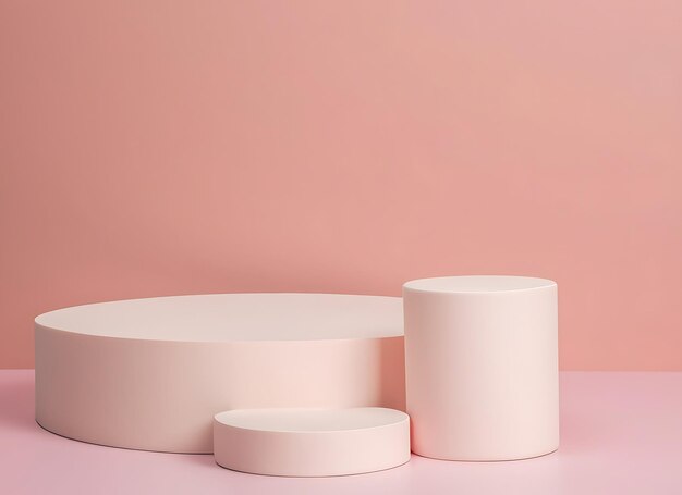 Escena minimalista abstracta con formas geométricas Podios cilíndricos en colores rosa crema