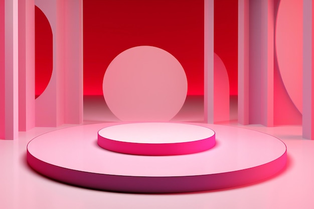 Escena minimalista abstrata com pódio redondo Fundo rosa