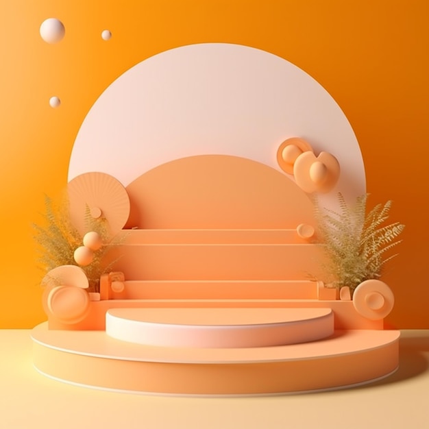 Una escena minimalista de exhibición de podio naranja con concepto natural e interior