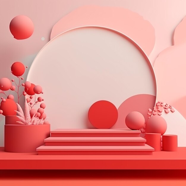 Una escena minimalista de exhibición en el podio rojo con concepto natural e interior