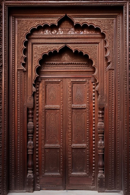 Foto una escena minimalista de un solo panel de puerta de madera intrincadamente tallado de un tradicional ha paquistaní