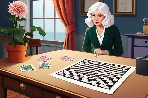 Escena de misterio con la ilustración de las pistas de la flor de Dahlia