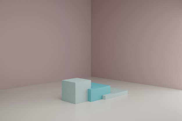 Escena de modelado 3d con podios cuadrados en tranquilos colores pastel