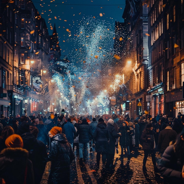 Escena de la multitud de la fiesta de Año Nuevo en la calle de Edimburgo