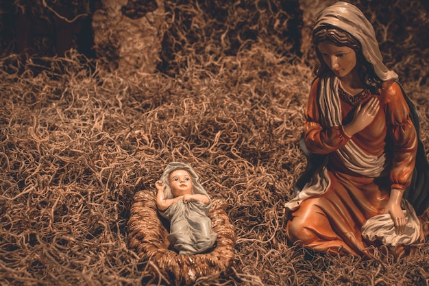 Foto escena de la natividad fondo de la cuna de navidad