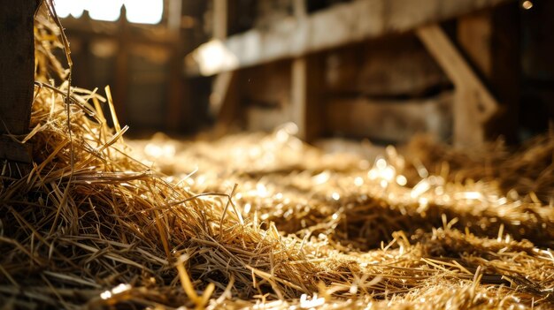 Foto escena de la natividad con heno concepto de pascua