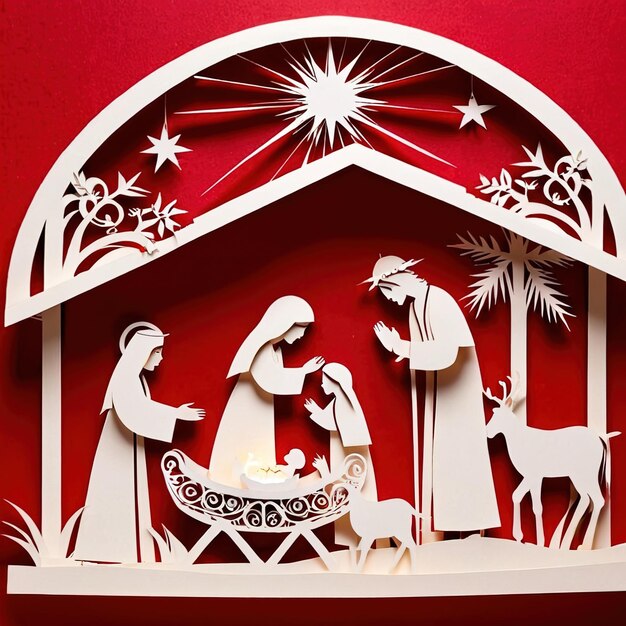 Foto escena de la natividad de navidad diseño tradicional hecho de papel papel tradicional cortado papel hecho a mano