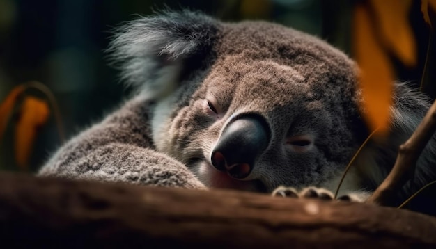 Escena de naturaleza pacífica de piel suave de koala durmiente generada por IA