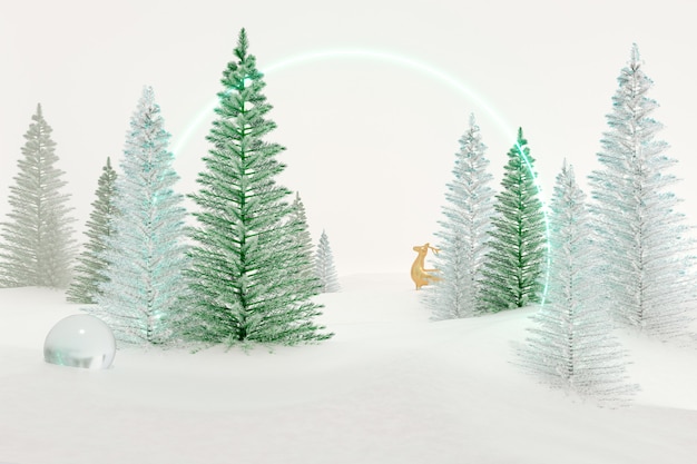 Escena de Navidad de invierno con decoración de renos render 3d