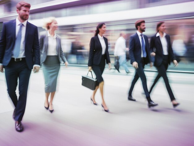 Foto una escena de negocios bulliciosa en esta imagen cautivadora con movimientos borrosos de hombres de negocios