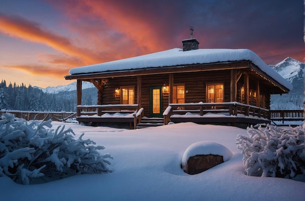 Escena de nieve en el albergue