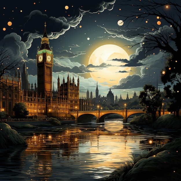 escena nocturna del Big Ben y las casas del parlamento en Londres generativo ai