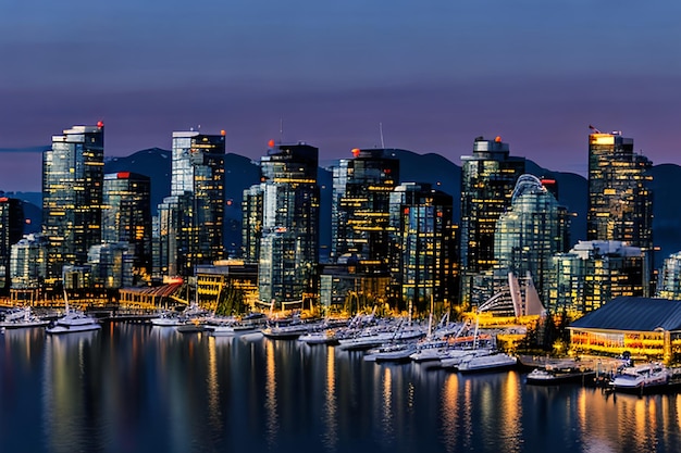 Una escena nocturna de Canada Place Vancouver BC Canadá