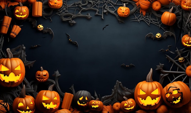 Escena nocturna espeluznante de Halloween Calabazas horizontales en el cementerio en la herramienta de IA generativa espeluznante
