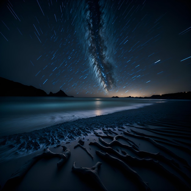 Una escena nocturna con las estrellas en el cielo y el cielo encima.