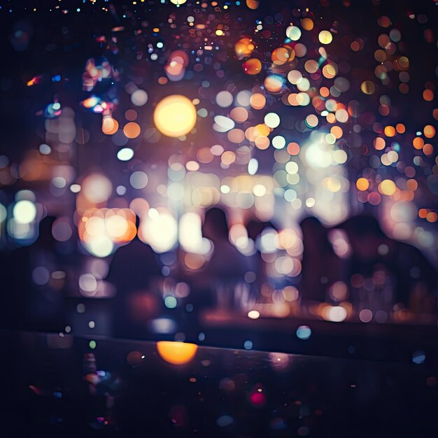 Foto escena nocturna de fondo borroso en la luz bokeh del club nocturno de fiestas