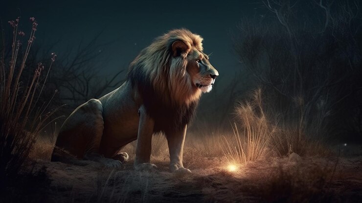 Una escena nocturna con un león y una estrella en el ai skygenerative