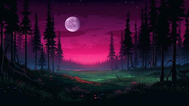 Escena nocturna con luna llena y bosque generativo ai.