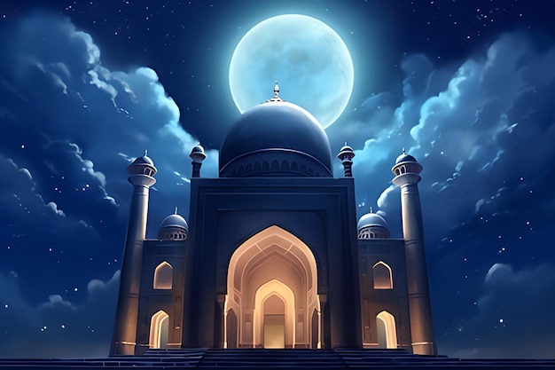 Una escena nocturna con una luna y una mezquita generativa ai.