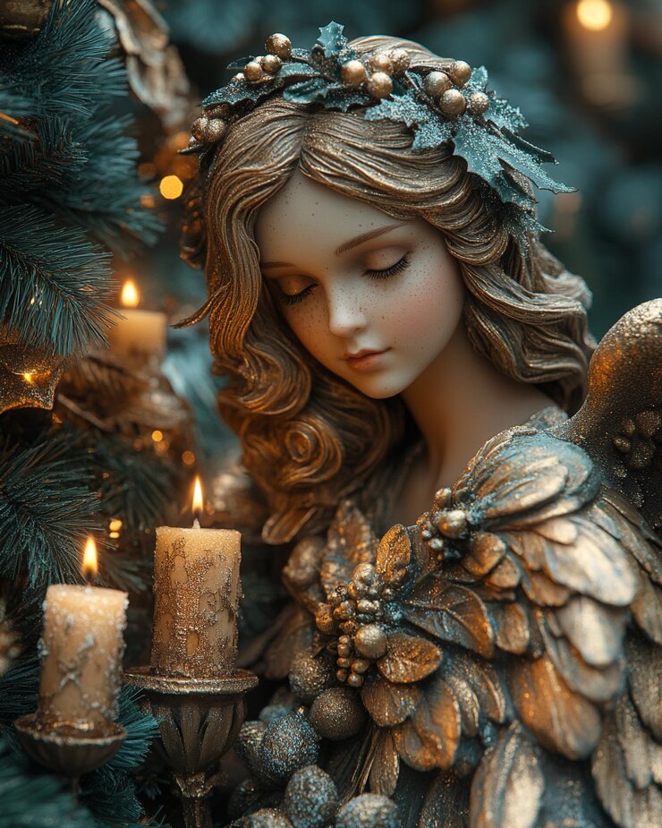 Escena pacífica de las fiestas de Navidad Velas y ángeles