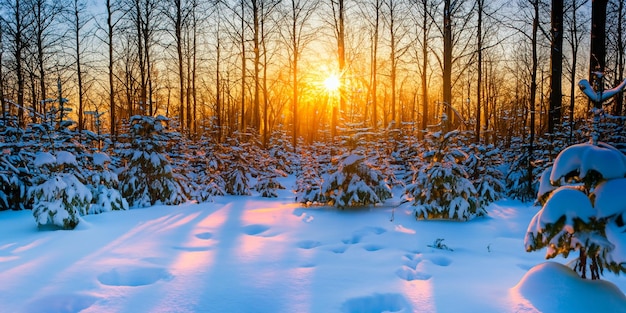 Una escena pintoresca captura la esencia de una mañana de invierno en el bosque.