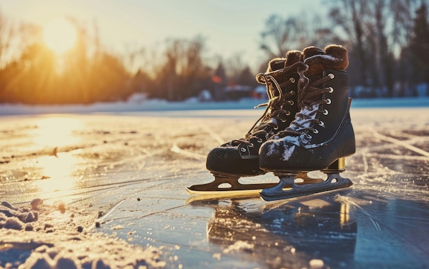 Una escena pintoresca con patines de hielo en un estanque congelado sereno