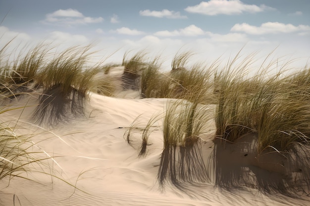 Una escena de playa con un cielo nublado y la palabra arena.