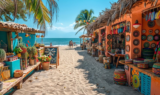 Foto una escena de playa con una escena de playa y una tienda llamada la playa