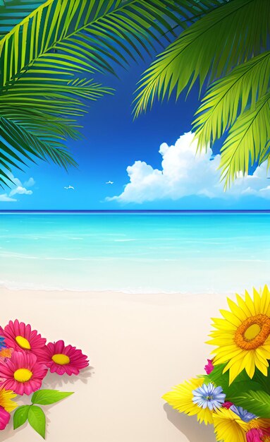 Foto una escena de playa con flores y una playa