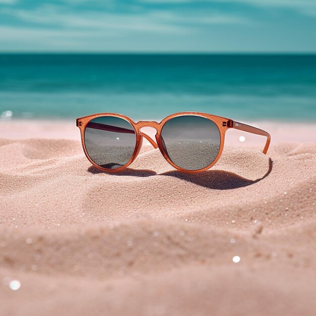 Escena de playa con gafas de sol.