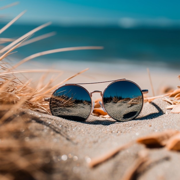 Escena de playa con gafas de sol.