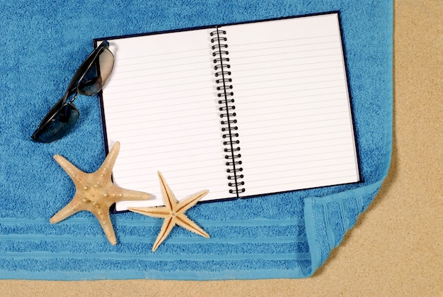 Escena de la playa con el libro en blanco