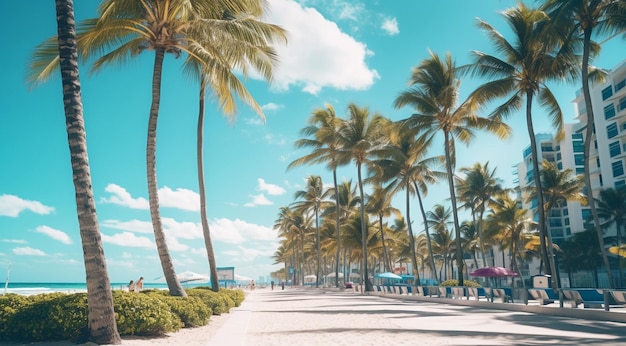 escena de la playa de miami calle de miami con palmeras palmeras en la miami