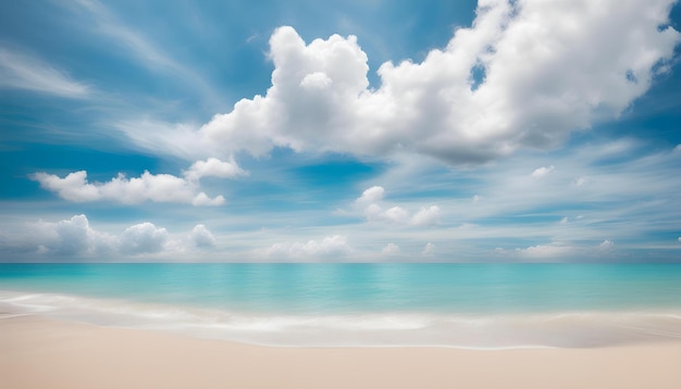 una escena de playa con una playa y nubes en el cielo