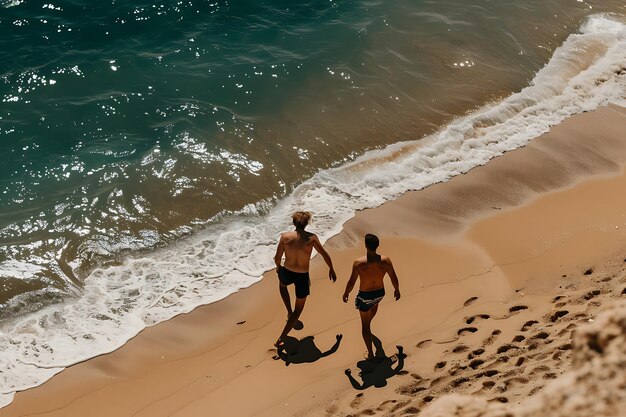 Una escena de playa con una playa y palmeras y la palabra hola verano