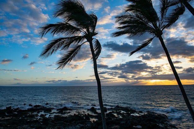 Escena de playa tropical. Vista al mar desde la playa de verano con cielo. Paisaje costero.