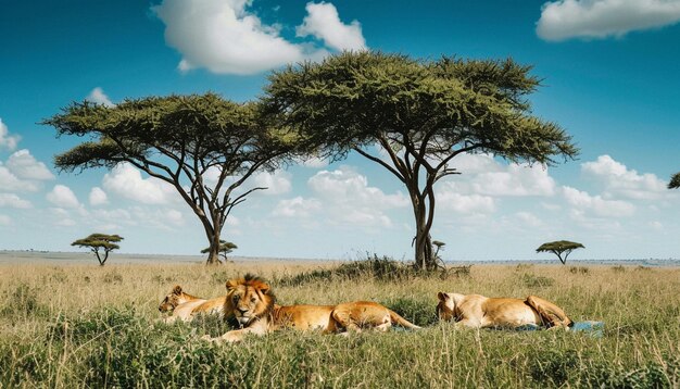 una escena poderosa de un grupo de leones africanos