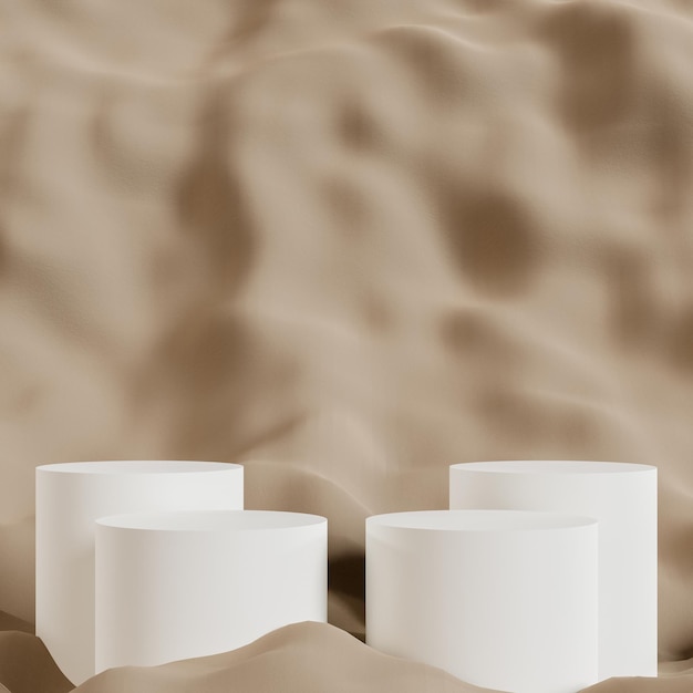 Escena de podio blanco abstracto 3D con fondo marrón con estilo minimalista para banner de presentación de producto