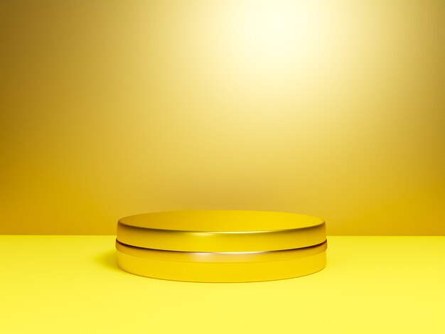 Escena con podio de color amarillo para una presentación simulada en estilo minimalista con espacio de copia, diseño de fondo abstracto de render 3d