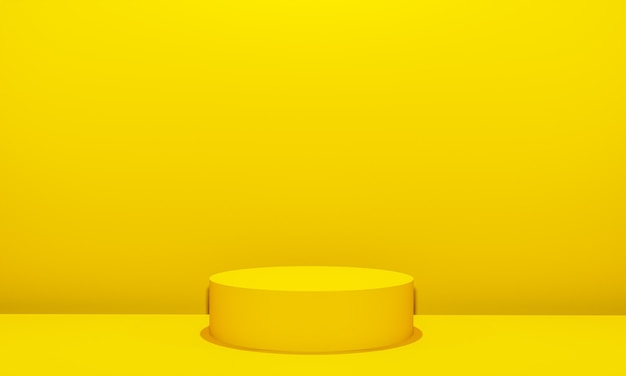 Escena con podio de color amarillo para una presentación simulada en estilo minimalista con espacio de copia, diseño de fondo abstracto de render 3d