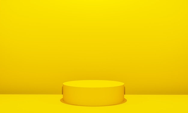 Escena con podio de color amarillo para una presentación simulada en estilo minimalista con espacio de copia, diseño de fondo abstracto de render 3d