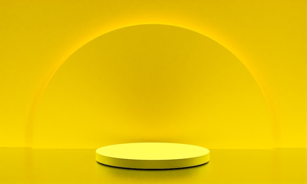 Escena con podio de color amarillo para una presentación simulada en estilo minimalista con espacio de copia, diseño de fondo abstracto de render 3d