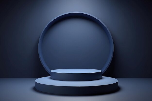 Escena con podio de color azul oscuro para la presentación simulada en estilo minimalismo con espacio de copia diseño de fondo abstracto de renderizado 3D