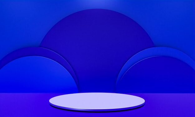 Escena con podio de color azul para una presentación simulada en estilo minimalista con espacio de copia, diseño de fondo abstracto de render 3d