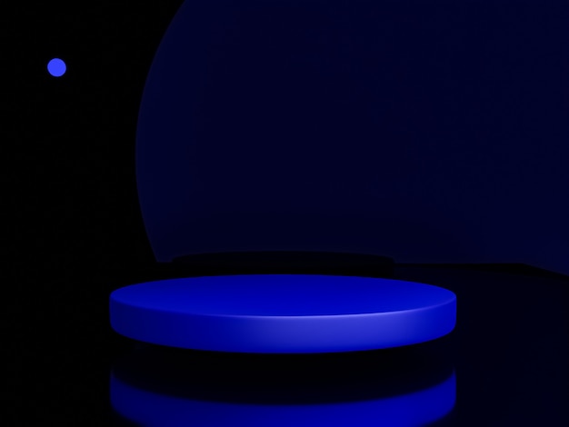 Escena con podio de color azul para una presentación simulada en estilo minimalista con espacio de copia, diseño de fondo abstracto de render 3d